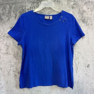 chicos top size Lg  royal Blue pullover cotton blend